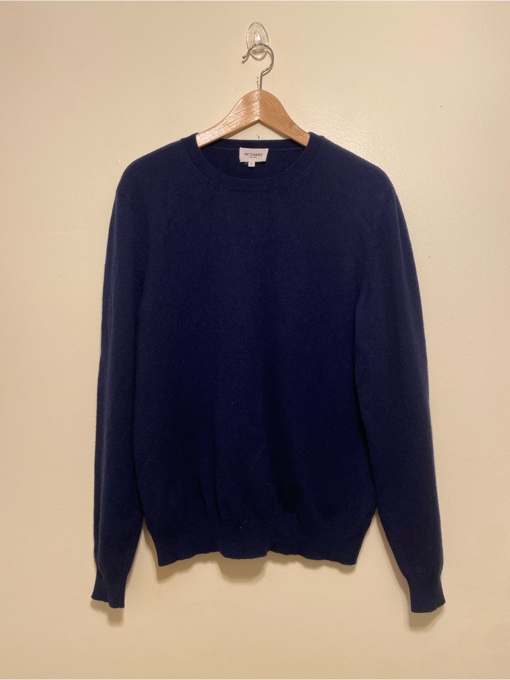 OCTOBRE CASHMERE WOOL Navy Crewneck Sweater for Men. Size L